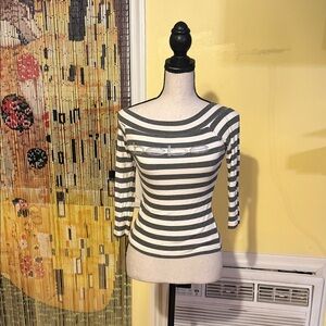 bebe Black and White Striped Long Sleeve Top